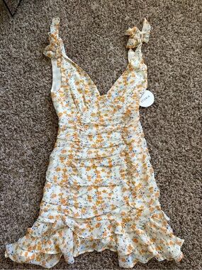 NWT Storia White Mini Dress with Orange Floral Print